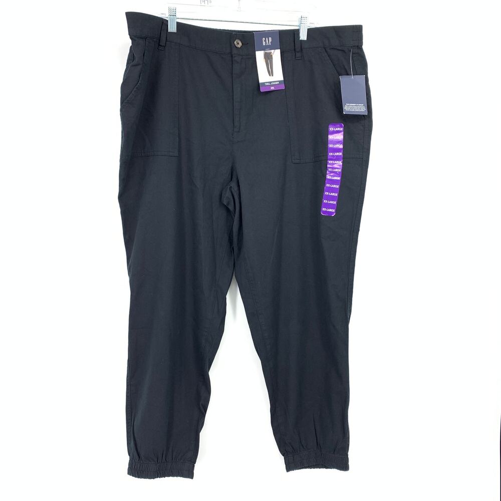 GAP Twill Jogger Pants Sz XXL Black Elastic Back Waistband Cotton Blend NEW
